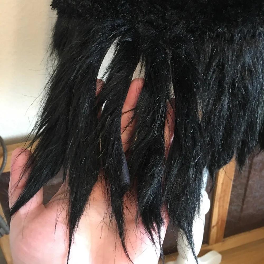 Adrienne Landau black faux fur scarf wrap fringe